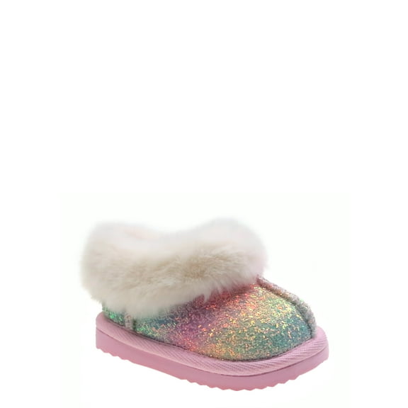 Wonder Nation Baby Girls Faux Fur Trim Slippers