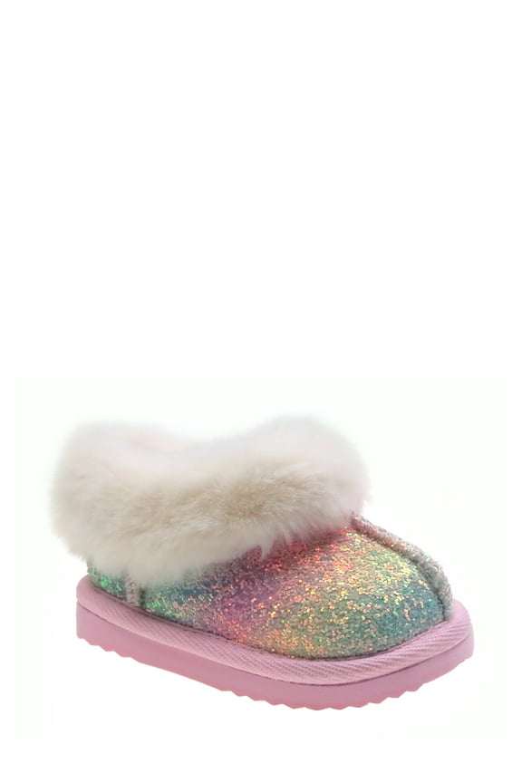 Baby Girls Faux Fur Trim Slippers