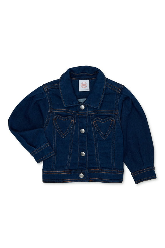Baby Girls Knit Denim Jacket with Heart Pockets, Sizes 0/3-24 Months