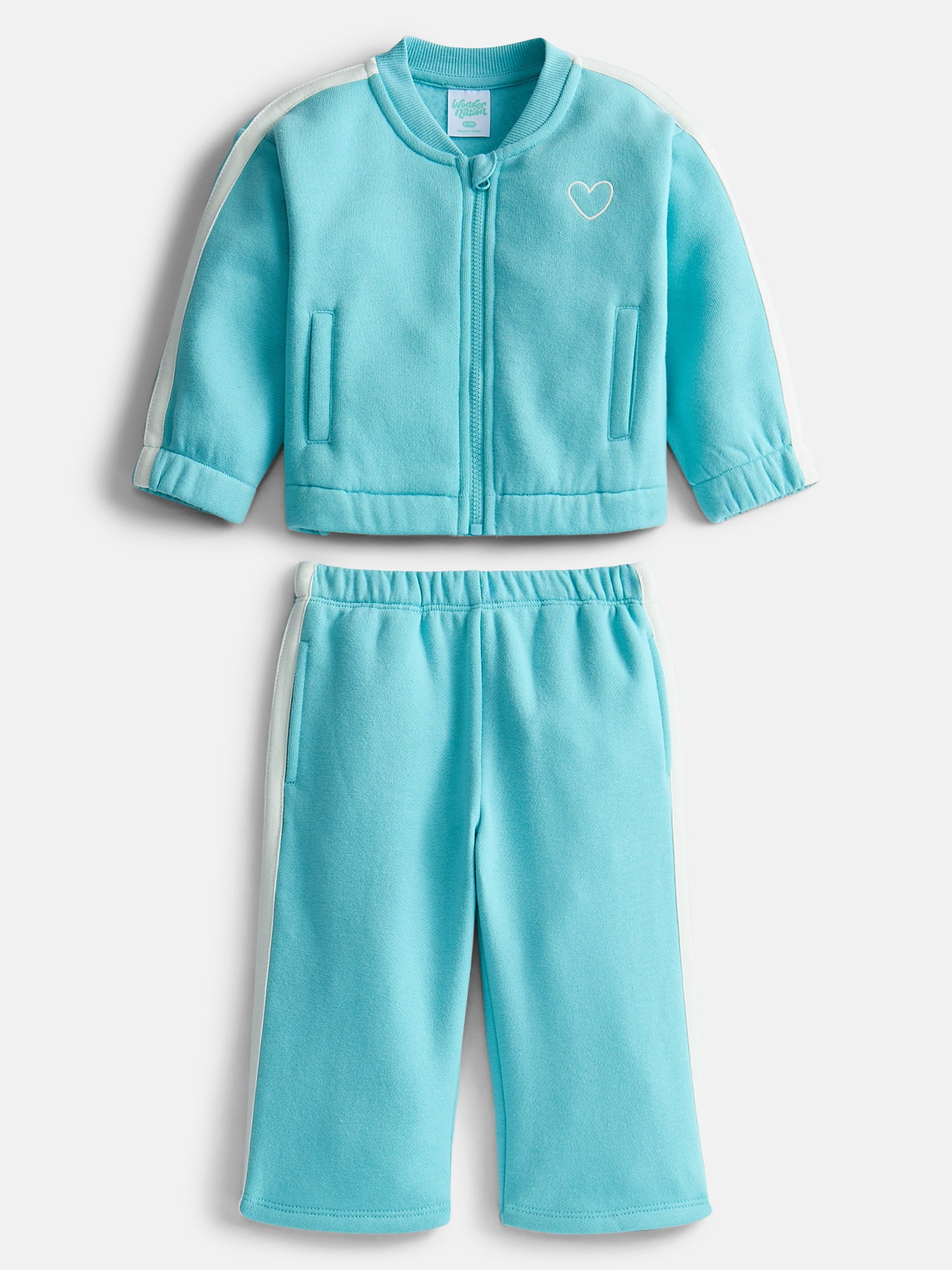 Wonder Nation Baby Girls Long Sleeve Full-Zip Tracksuit, 2 Piece, Sizes 0/3M-24M