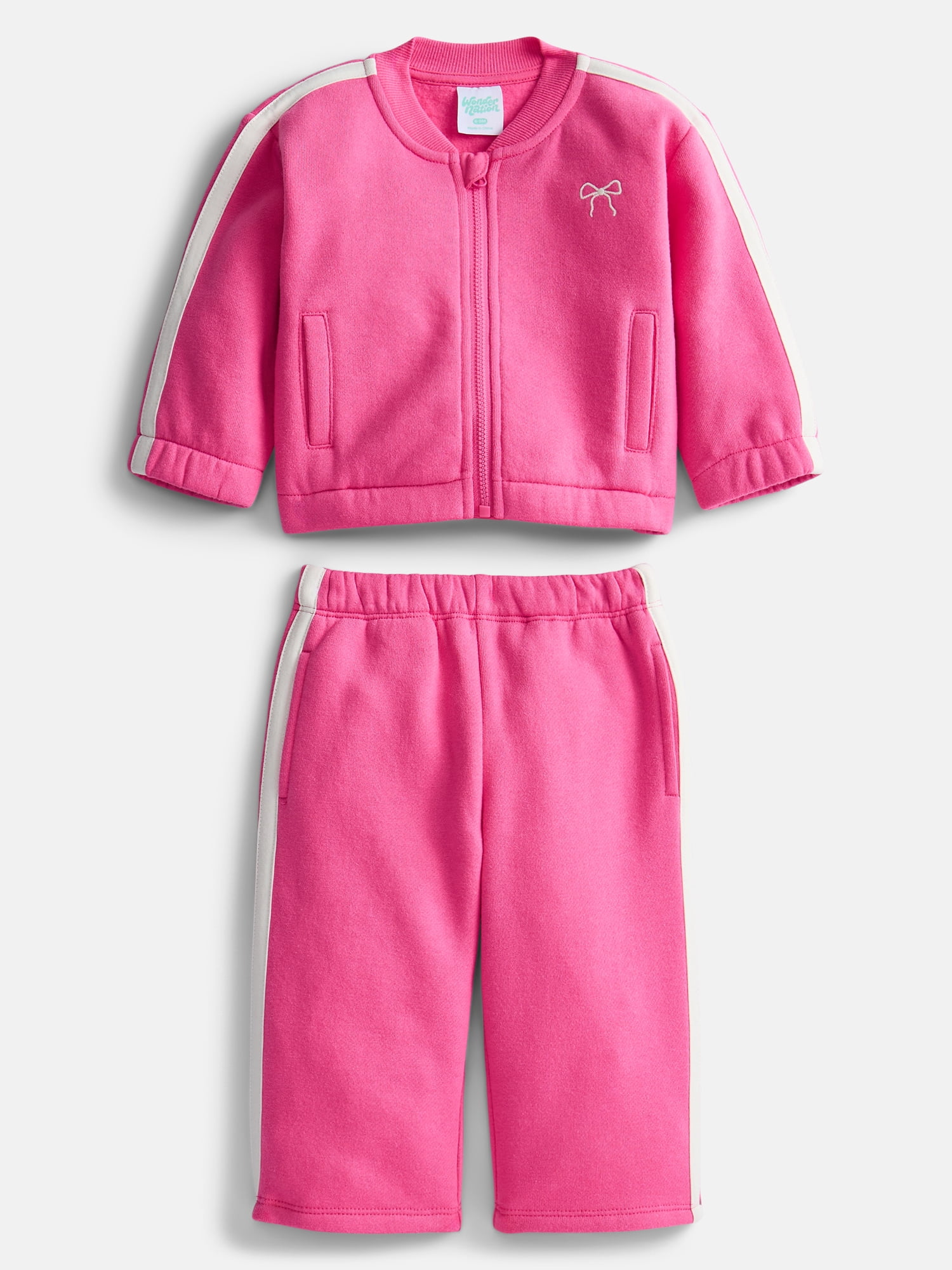 Wonder Nation Baby Girls Long Sleeve Full-Zip Tracksuit, 2 Piece, Sizes 0/3M-24M