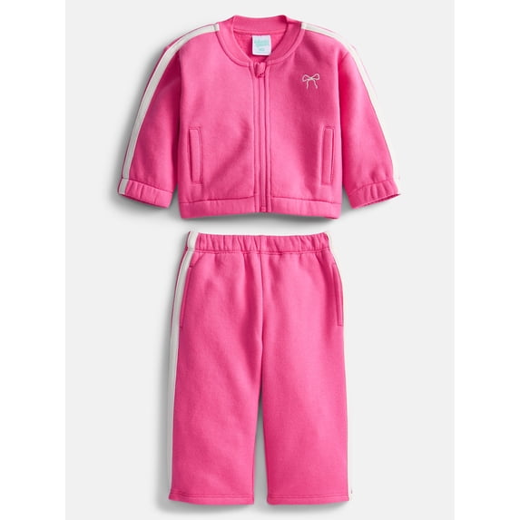 Wonder Nation Baby Girls Long Sleeve Full-Zip Tracksuit, 2 Piece, Sizes 0/3M-24M