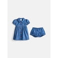 thumbnail image 1 of Wonder Nation Baby Girls Dress with Puff Sleeves and Shorts Set, 2 Piece, Sizes 0/3M-24M, 1 of 3