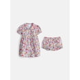 thumbnail image 1 of Wonder Nation Baby Girls Dress with Puff Sleeves and Shorts Set, 2 Piece, Sizes 0/3M-24M, 1 of 3