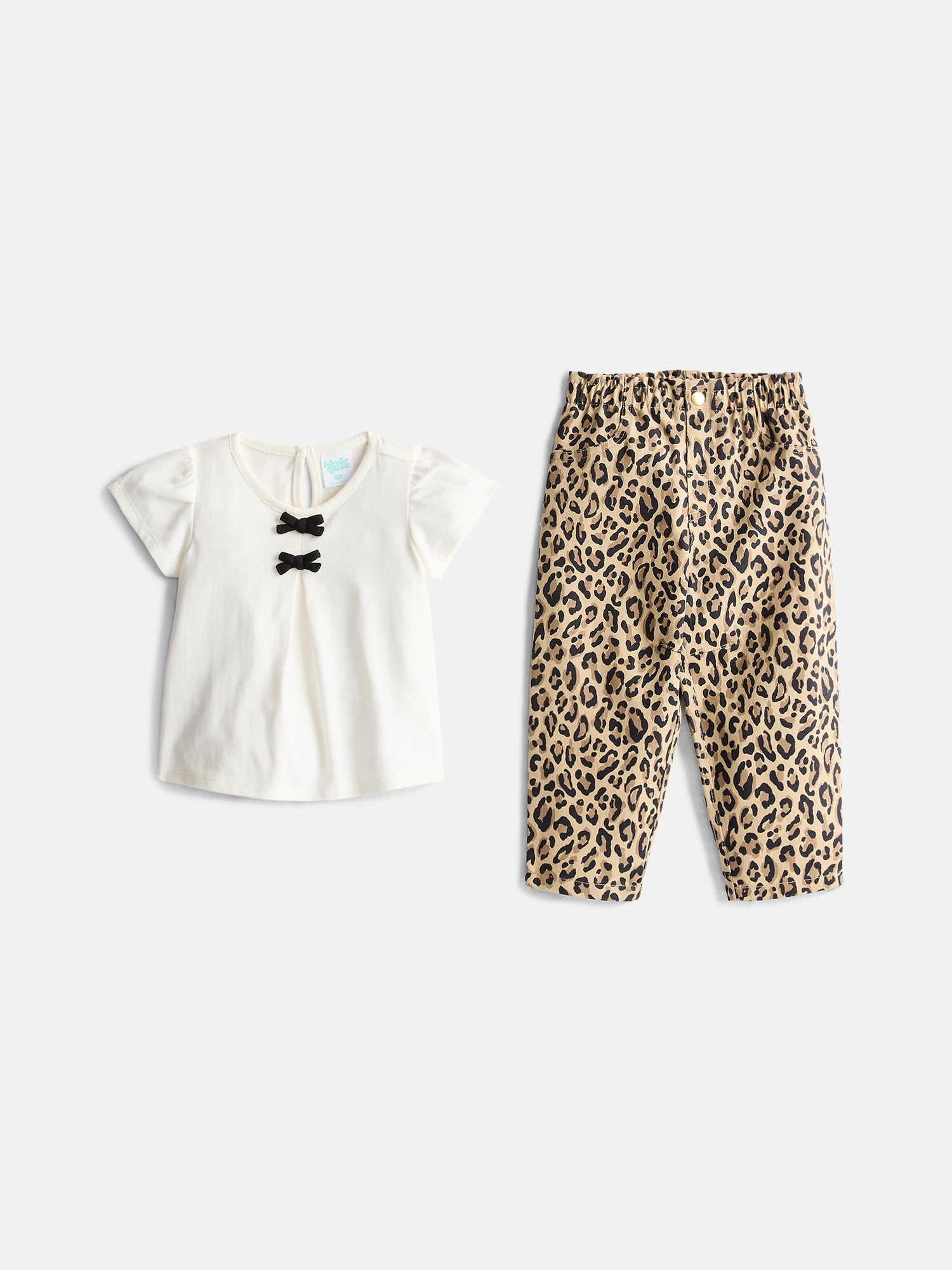 Wonder Nation Baby Girls Bow Top and Paperbag Waist Pants Set, 2-Piece, Sizes 0/3M-24M