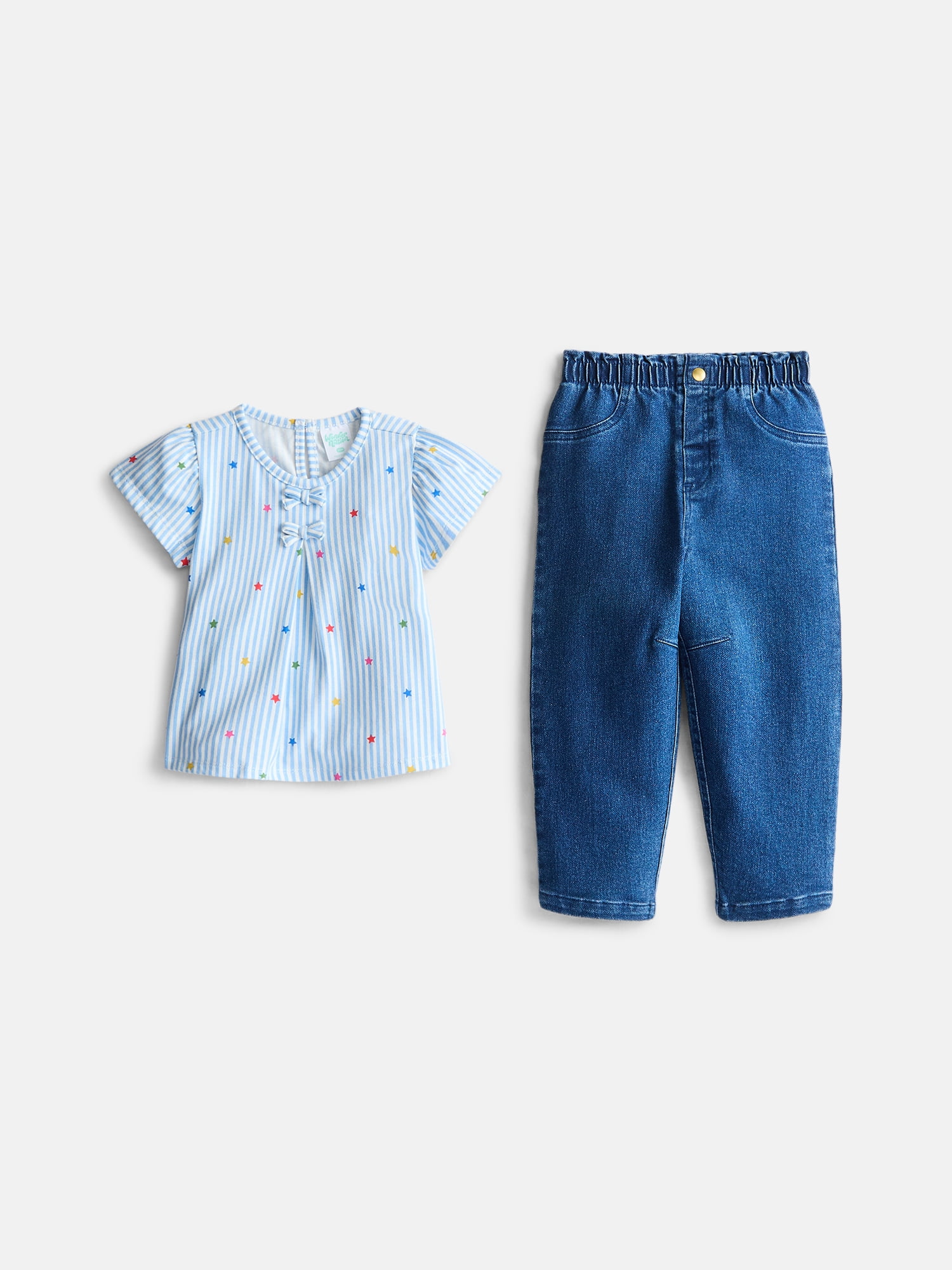 Wonder Nation Baby Girls Bow Top and Paperbag Waist Pants Set, 2-Piece, Sizes 0/3M-24M