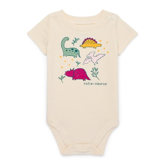 Wonder Nation Baby Girls Short Sleeve Creeper Bodysuit, Sizes 0-24 Months