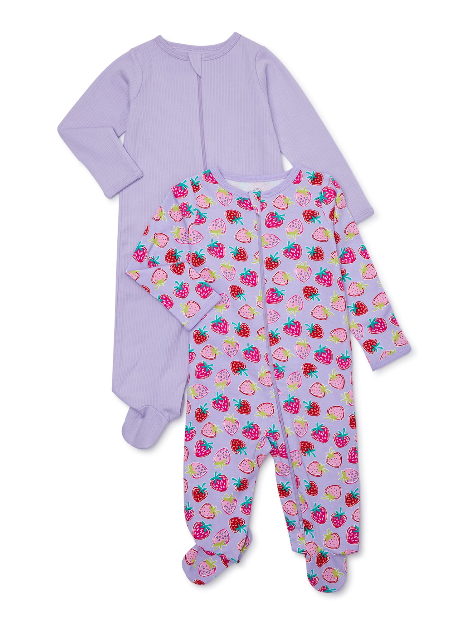 Wonder Nation Baby Girls Sleep N Play Footed Pajamas, 2Pack, Preemie 6/9M