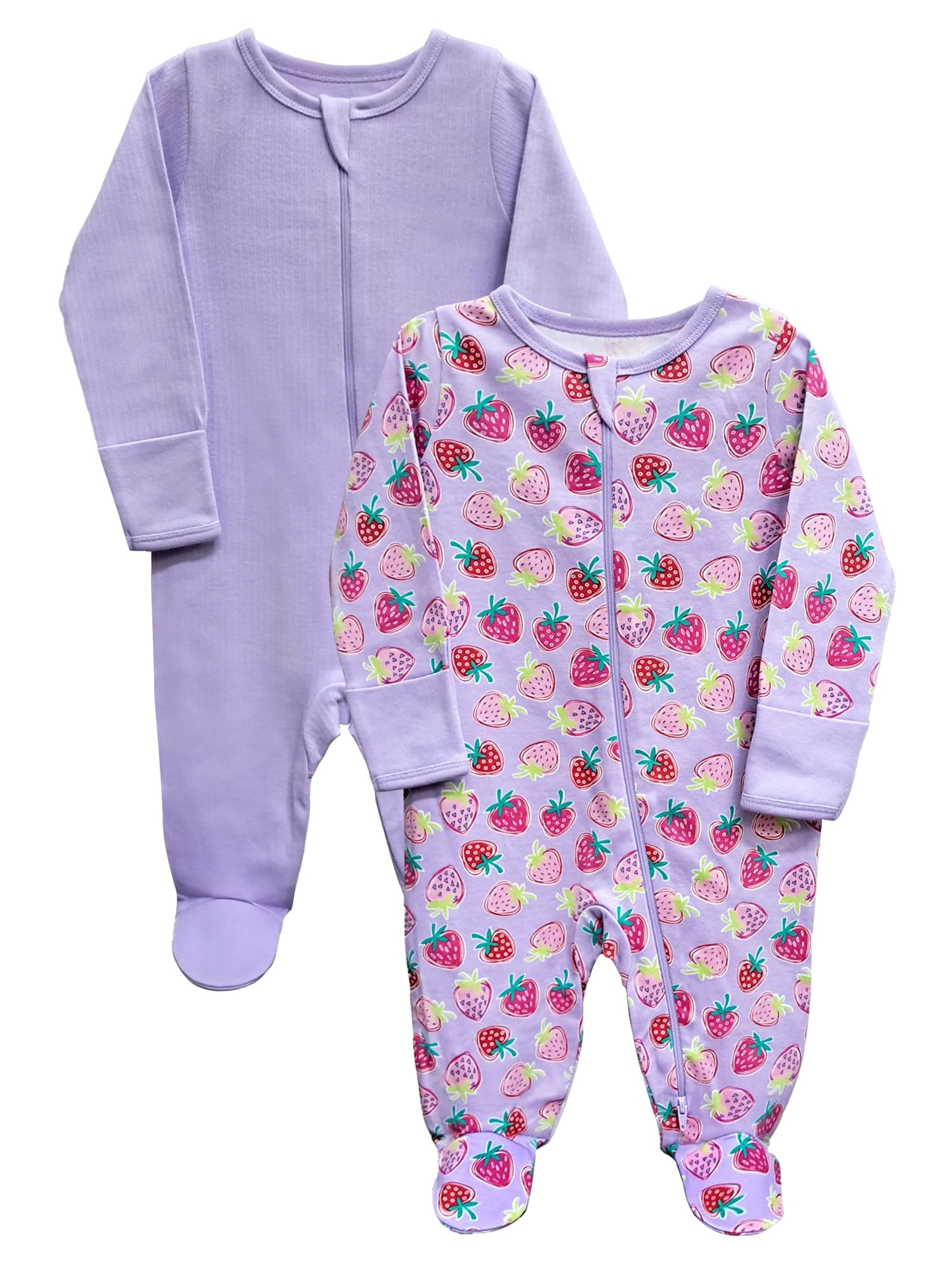 Wonder Nation Baby Girls Sleep N Play Footed Pajamas, 2Pack, Preemie 6/9M