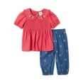 thumbnail image 1 of Wonder Nation Baby Girls Smocked Tunic Top and Pants Set, 2 Piece, Sizes 0/3-24 Months, 1 of 9