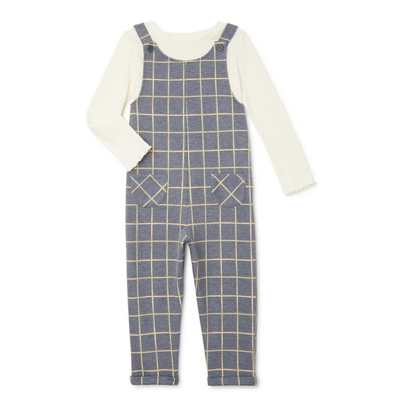 Wonder Nation Baby Girls & Toddler Girl's Long Sleeve Tee and Romper, 2pc Outfit Set (12M-5T)