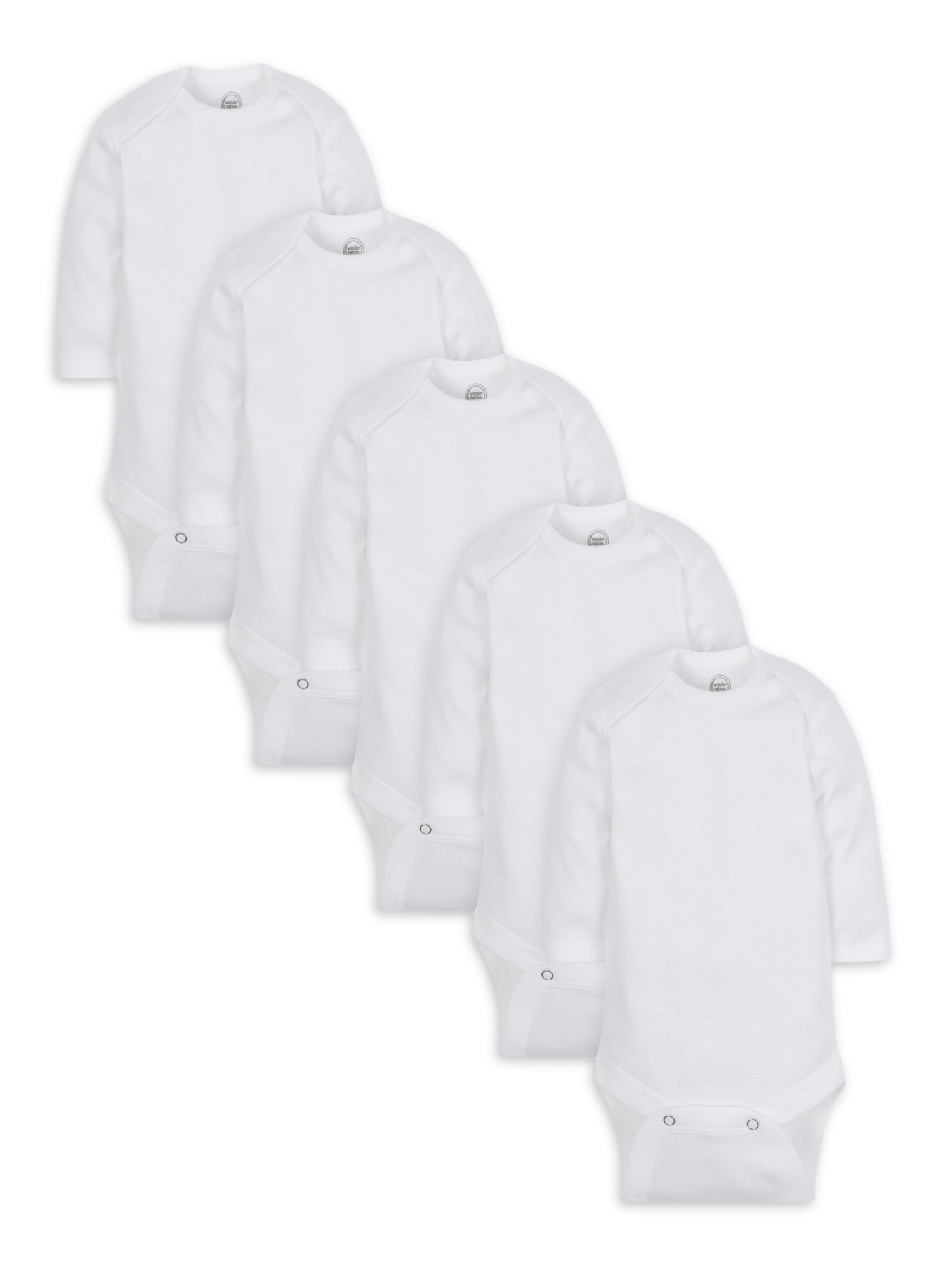 Wonder Nation Baby Neutral Casual Cotton White Long Sleeve Bodysuits, 5-Pack, Newborn-24 Months