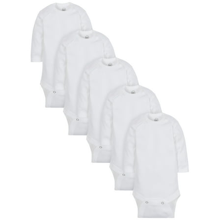Wonder Nation Baby Neutral Casual Cotton White Long Sleeve Bodysuits, 5-Pack, Newborn-24 Months