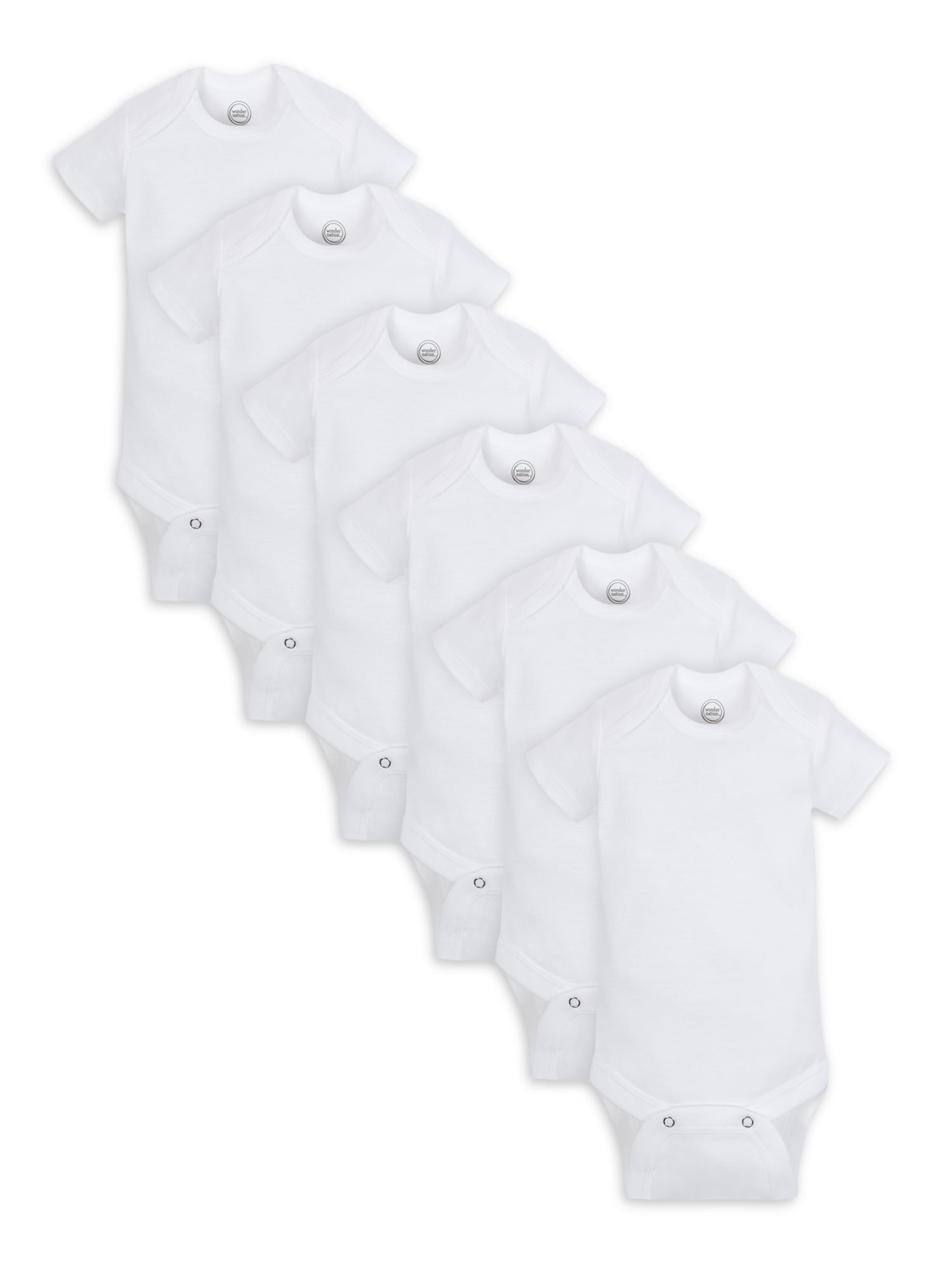 Wonder Nation Baby Neutral Cotton White Short Sleeve Bodysuits, 6-Pack, Newborn-24M