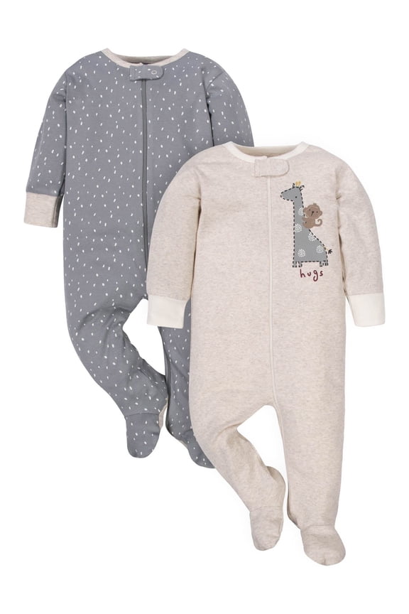 Baby Neutral Zip Up Sleep ‘N Play Footed Pajamas, 2-Pack, Sizes Newborn - 6/9 Months