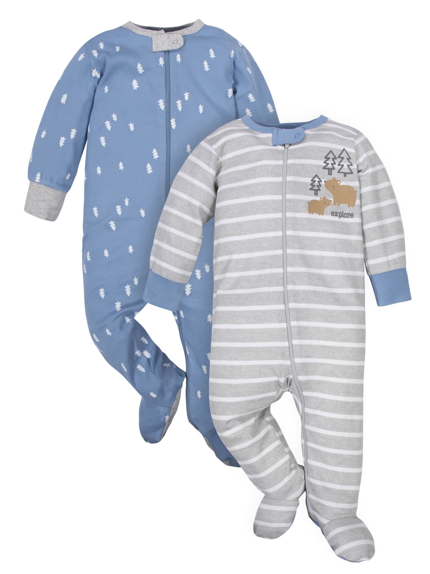 Wonder Nation Baby Neutral Zip Up Sleep ‘N Play Footed Pajamas, 2-Pack, Sizes Newborn - 6/9 Months