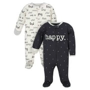 Wonder Nation Baby Neutral Zip Up Sleep ‘N Play Footed Pajamas, 2-Pack, Sizes Newborn - 6/9 Months