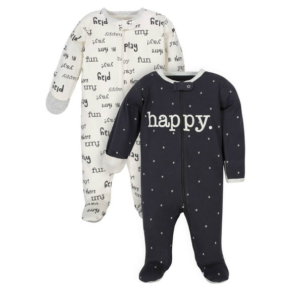 Wonder Nation Baby Neutral Zip Up Sleep ‘N Play Footed Pajamas, 2-Pack, Sizes Newborn - 6/9 Months