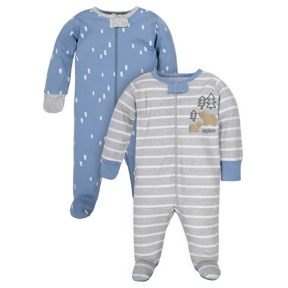 Wonder Nation Baby Neutral Zip Up Sleep ‘N Play Footed Pajamas, 2-Pack, Sizes Newborn - 6/9 Months