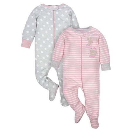 Wonder Nation Baby Neutral Zip Up Sleep ‘N Play Footed Pajamas, 2-Pack, Sizes Newborn - 6/9 Months