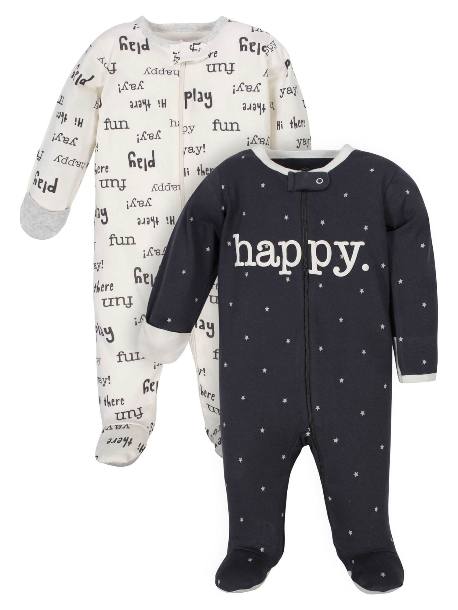 Wonder Nation Baby Neutral Zip Up Sleep N Play Footed Pajamas 2 Pack Sizes Newborn 6 9 Months Walmart