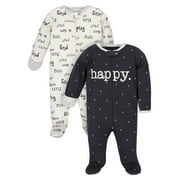 Wonder Nation Baby Neutral Zip up Sleep ‘N Play Pajamas, 2-Pack, Sizes Newborn - 6/9 Months