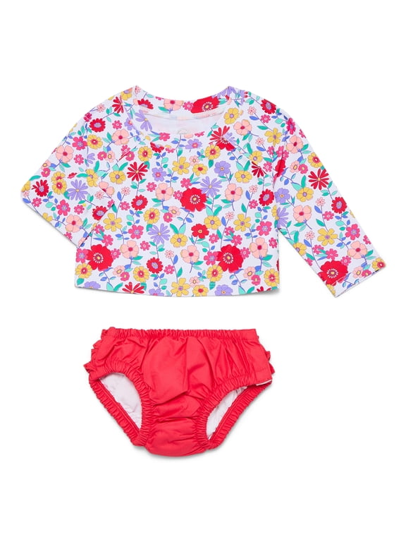 Baby Swim Set, 2-Piece Rash Guard and Reusable Swim Diaper, Size 0/3-12M