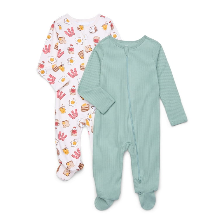 Wonder Nation Baby Gender Neutral Zip Front Footed Sleep N Play Pajamas 2 Pack Sizes Preemie 6 9 Months