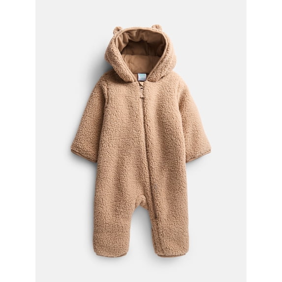 Wonder Nation Baby Teddy Fleece Pram with Hood, Sizes 0M-9M