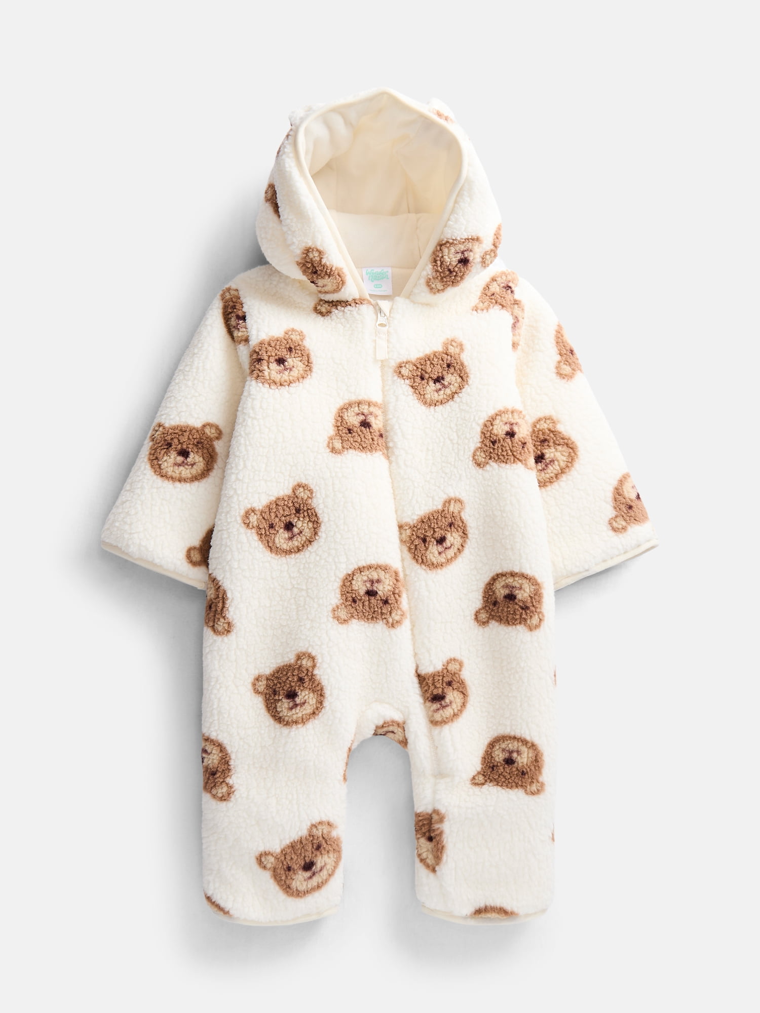Wonder Nation Baby Teddy Fleece Pram with Hood, Sizes 0M-9M