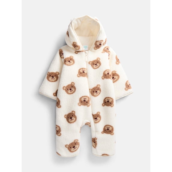 Wonder Nation Baby Teddy Fleece Pram with Hood, Sizes 0M-9M