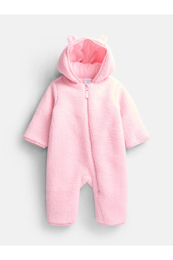 Baby Teddy Fleece Pram with Hood, Sizes 0M-9M