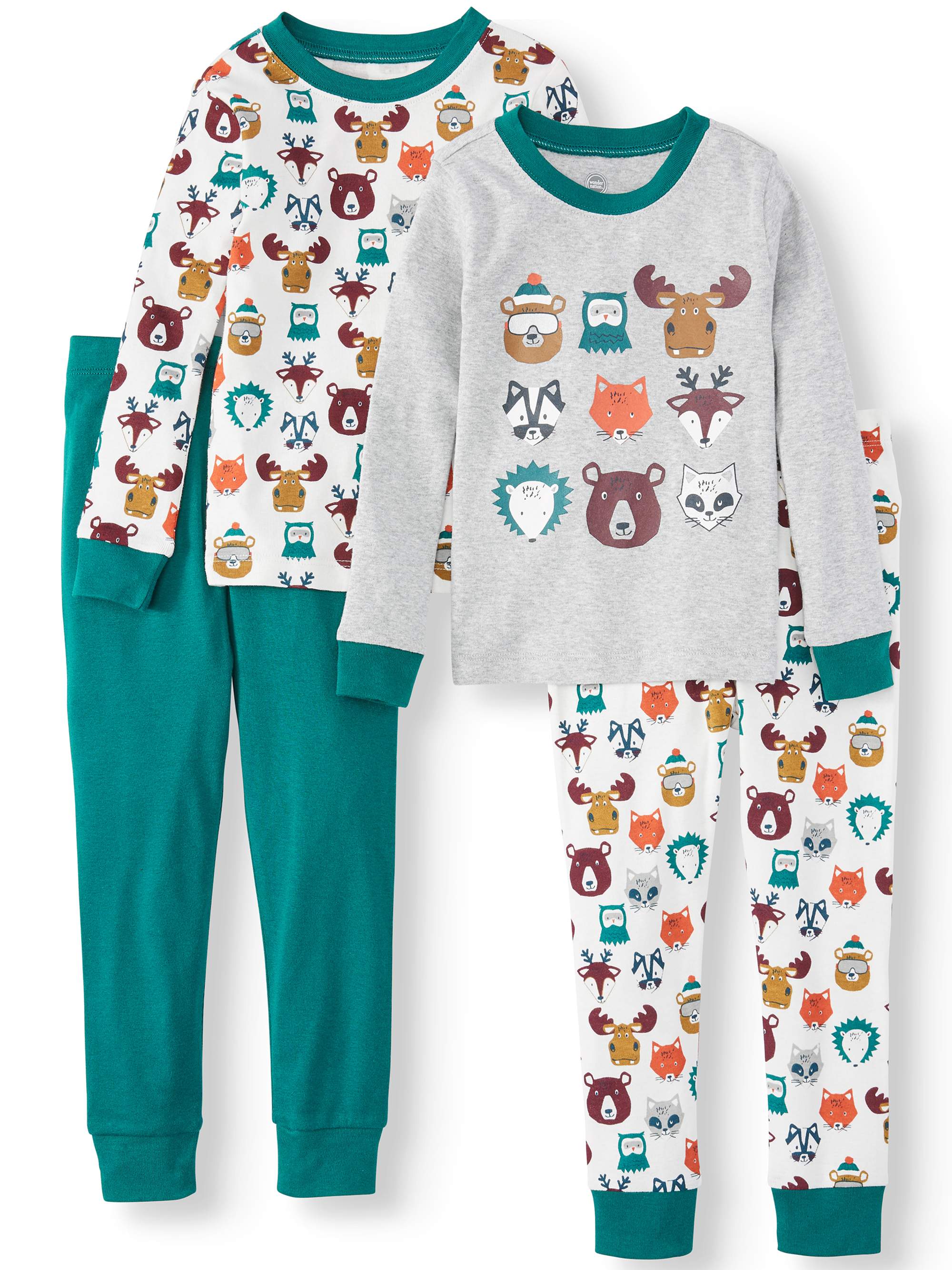 Wonder Nation Baby & Toddler Boys Long Sleeve Snug Fit Cotton Pajamas Set, 4-Piece - image 1 of 2