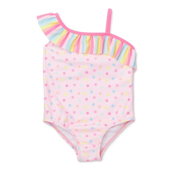 Wonder Nation Baby Toddler Girl Asymmetrical Polka Dot One-Piece Swimsuit