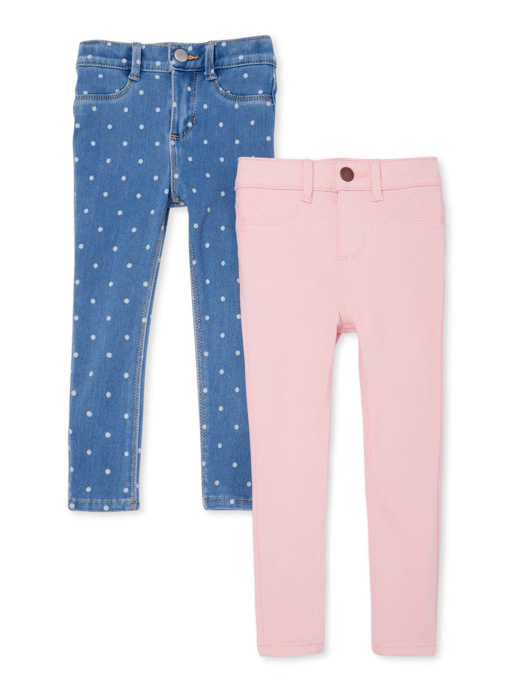 Wonder Nation Baby & Toddler Girl Pink & Polka Dot Stretch Denim Skinny  Jeans, 2-pack 