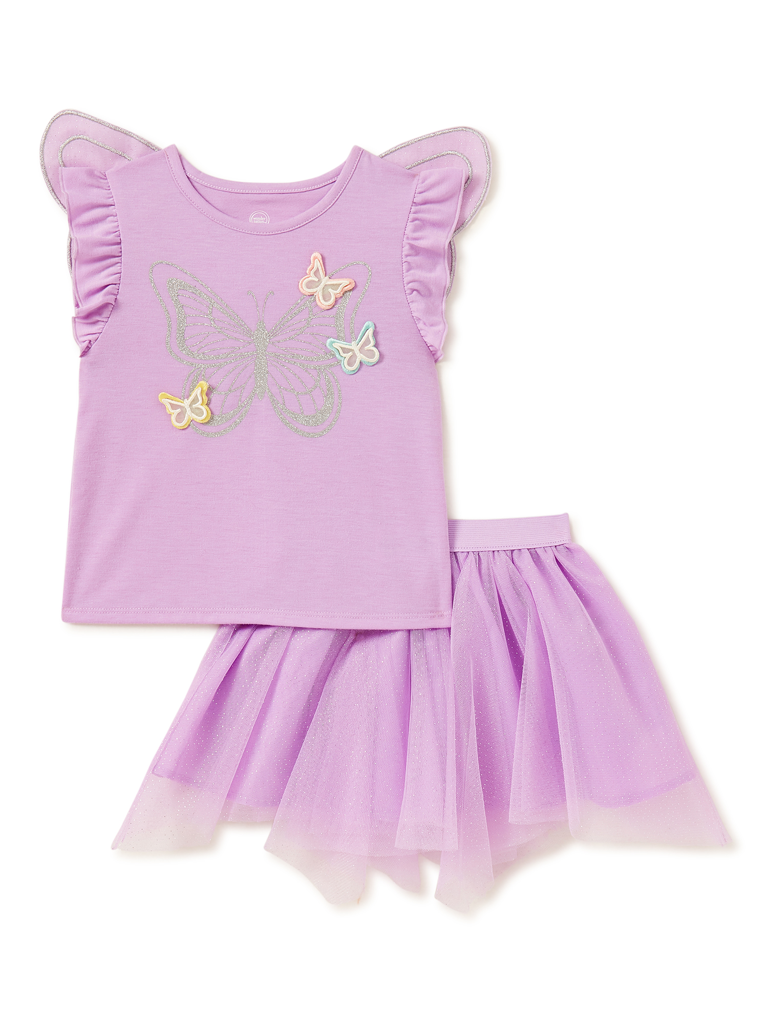 Wonder Nation Baby & Toddler Girls Dress-Up Flutter Sleeve Top, Tutu Skirt & Accessory, 3-Piece Set, Sizes 12M-5T - image 1 of 3