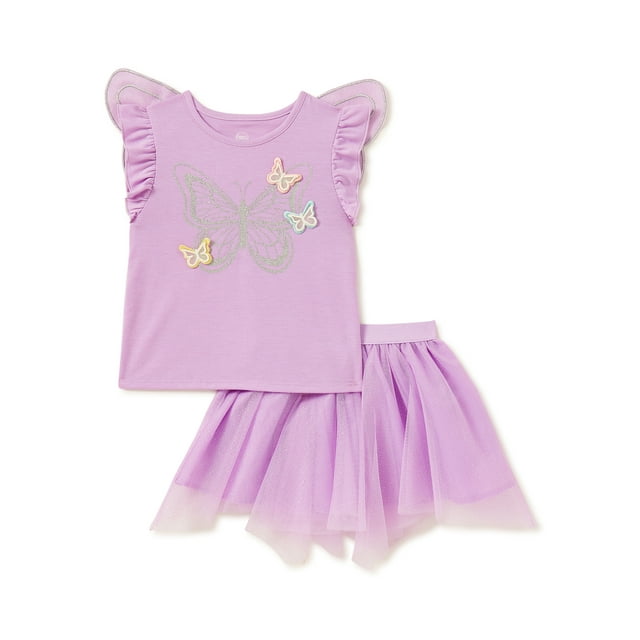 Wonder Nation Baby & Toddler Girls Dress-Up Flutter Sleeve Top, Tutu Skirt & Accessory, 3-Piece Set, Sizes 12M-5T