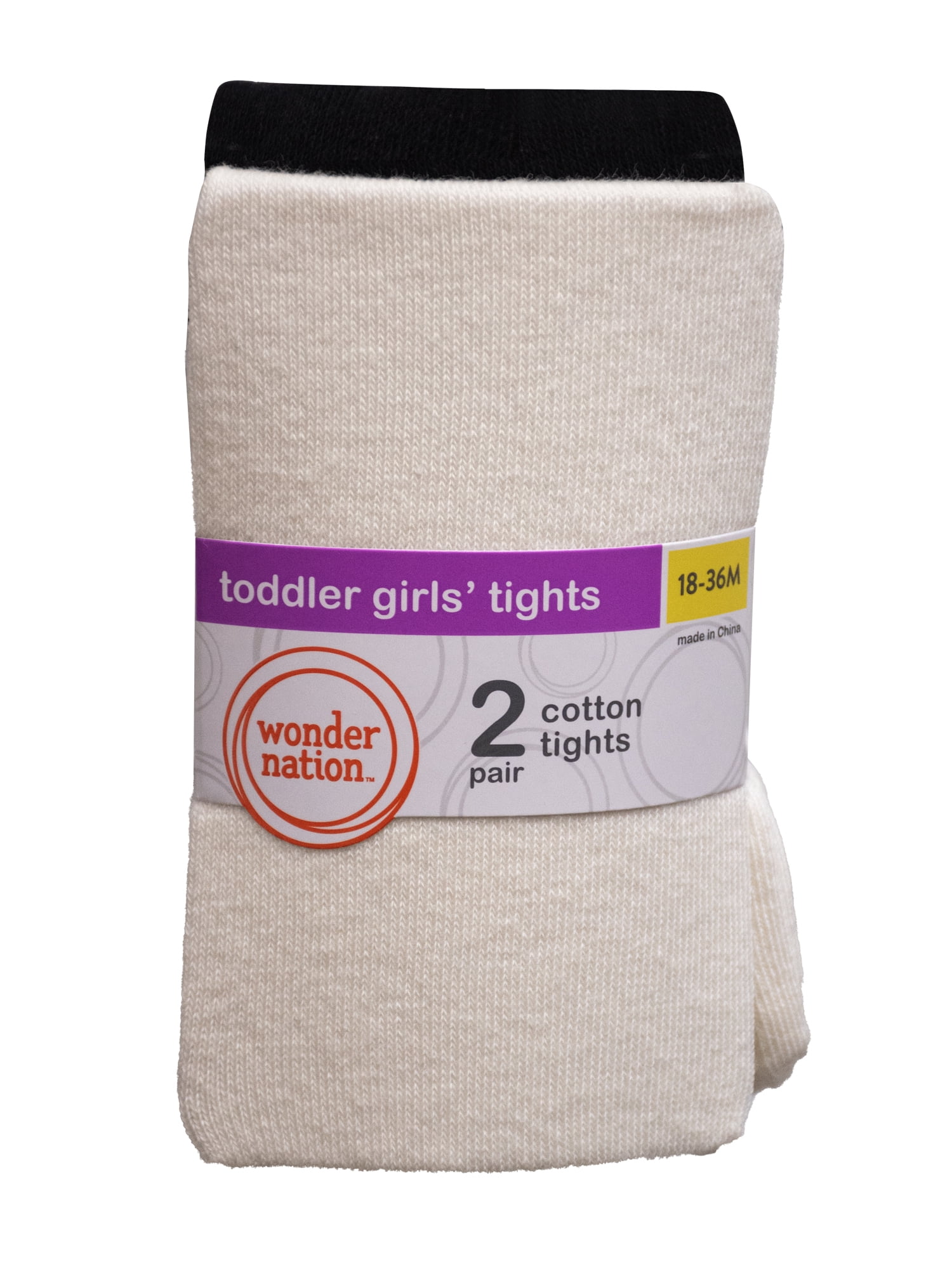 Wonder Nation Baby & Toddler Girls Flat Cotton Tights, 2 Pack, Sizes 0M-5T