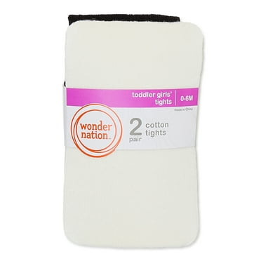 Wonder Nation Baby & Toddler Girls Flat Cotton Tights, 2 Pack, Sizes 0M-5T