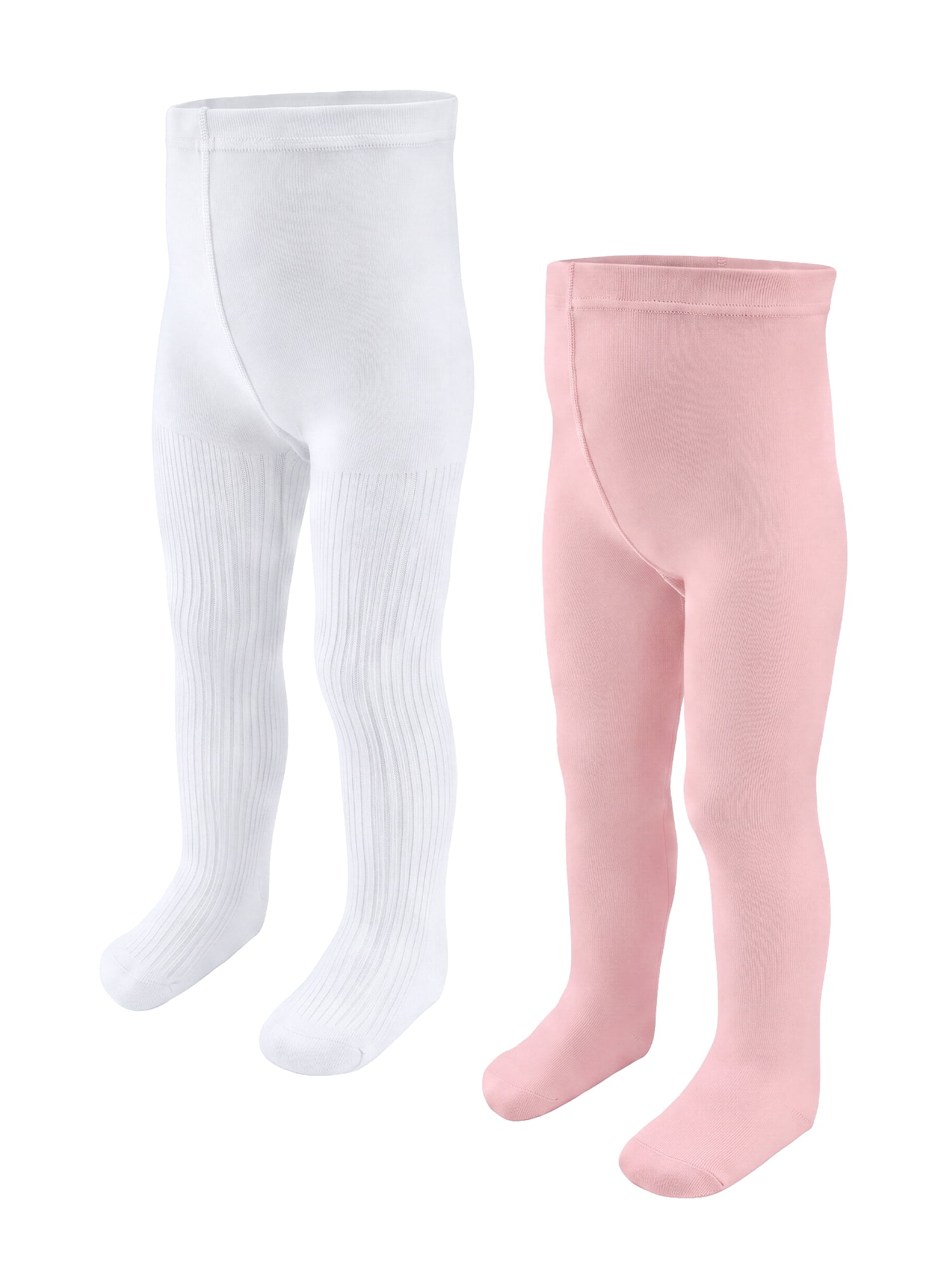 Wonder Nation Baby & Toddler Girls Flat & Ribbed Cotton Tights, 2 Pack, 0M-5T