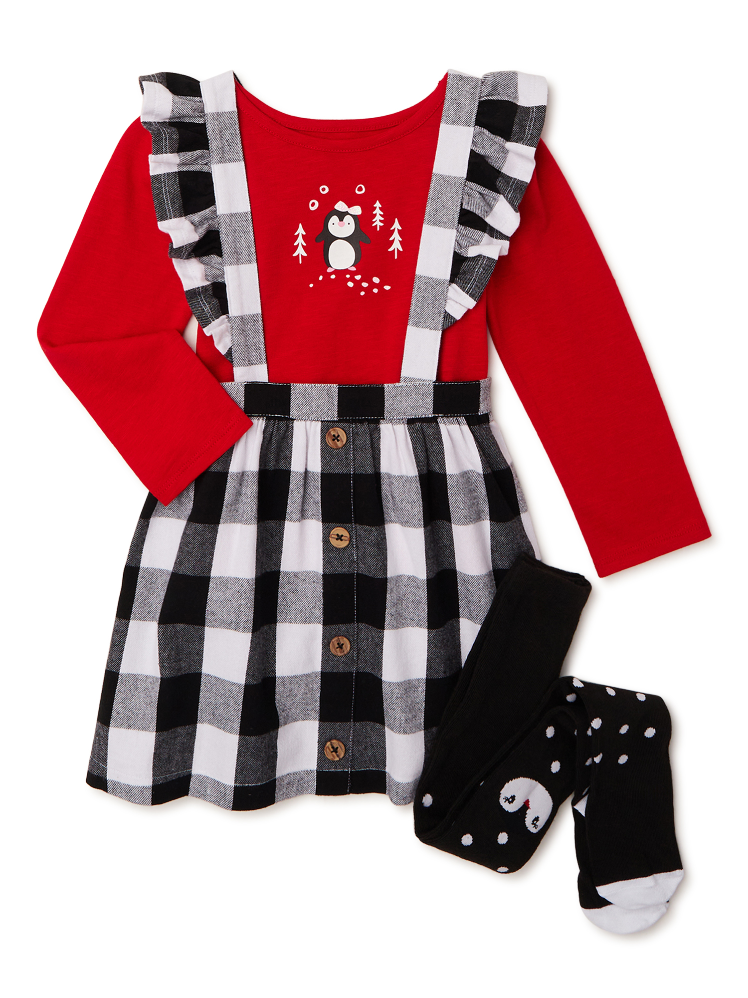 Wonder Nation Baby & Toddler Girls Pinafore Outfit Set, 3-Piece, Sizes 12M-5T - image 1 of 3