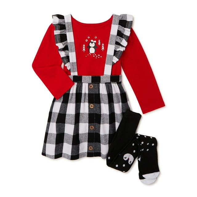 Wonder Nation Baby & Toddler Girls Pinafore Outfit Set, 3-Piece, Sizes 12M-5T
