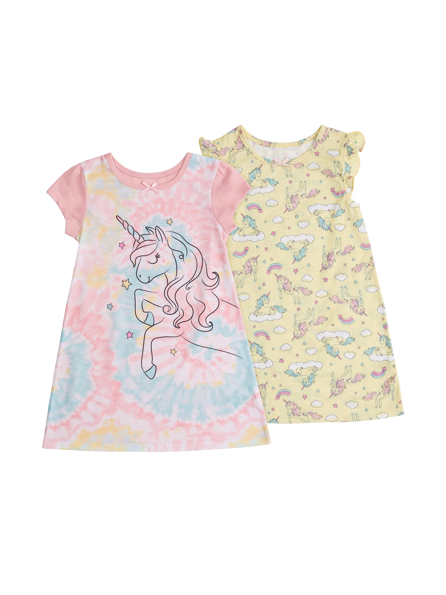Wonder Nation Baby & Toddler Girls Short Sleeve Nightgowns, 2Pack (12M