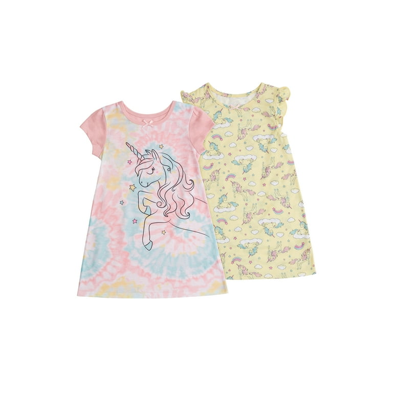 Wonder Nation Baby Toddler Girls Short Sleeve Nightgowns 2 Pack 12M 5T Walmart
