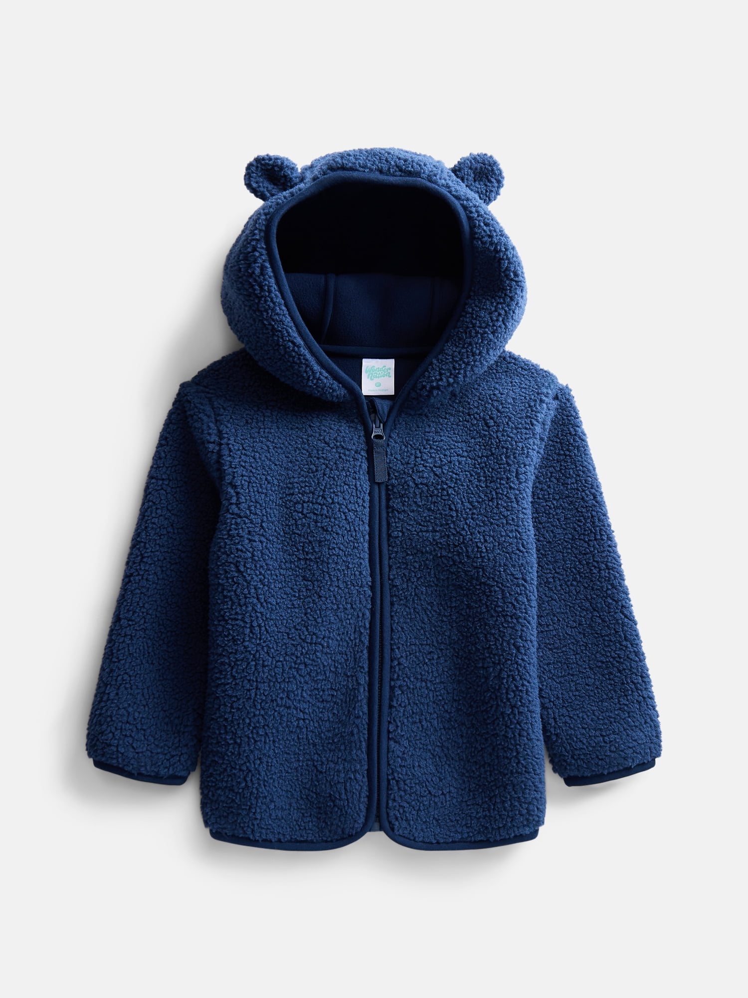 Wonder Nation Baby and Toddler Teddy Fleece Jacket with Hood, Sizes 12M-5T