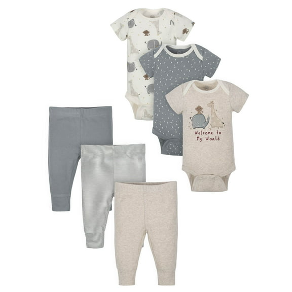 Wonder Nation Baby Unisex Short Sleeve Bodysuit and Pants Gift Set, 6-Piece, Sizes 0M-24M
