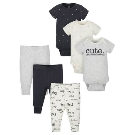 Wonder Nation Baby Unisex Short Sleeve Bodysuit and Pants Gift Set, 6-Piece, Sizes 0M-24M