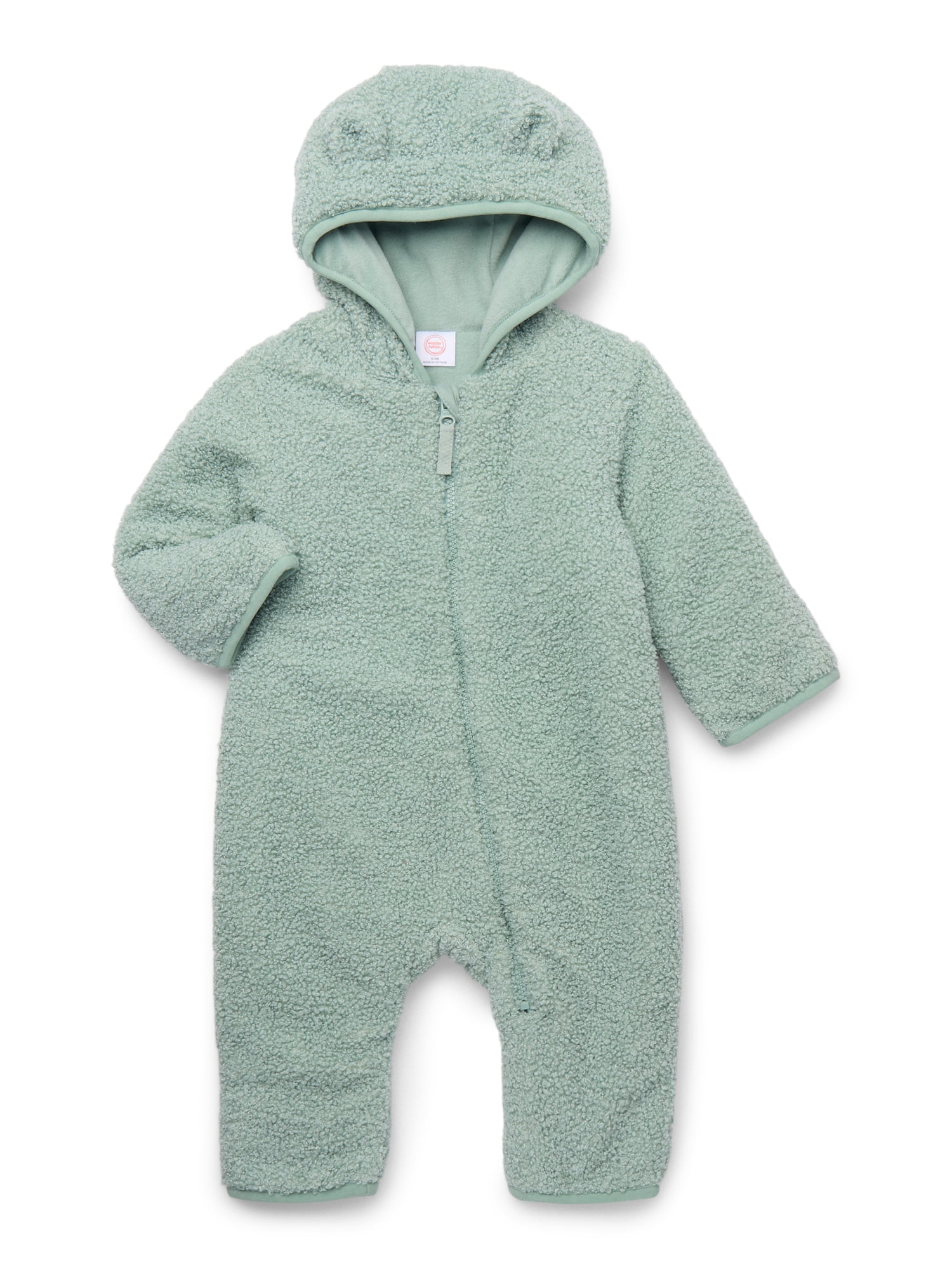 Wonder Nation Baby Teddy Fleece Pram with Hood, Sizes 0M-9M