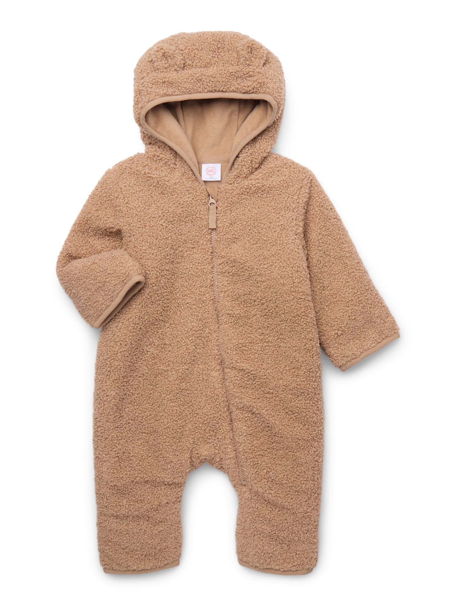 Wonder Nation Baby Teddy Fleece Pram with Hood, Sizes 0M-9M