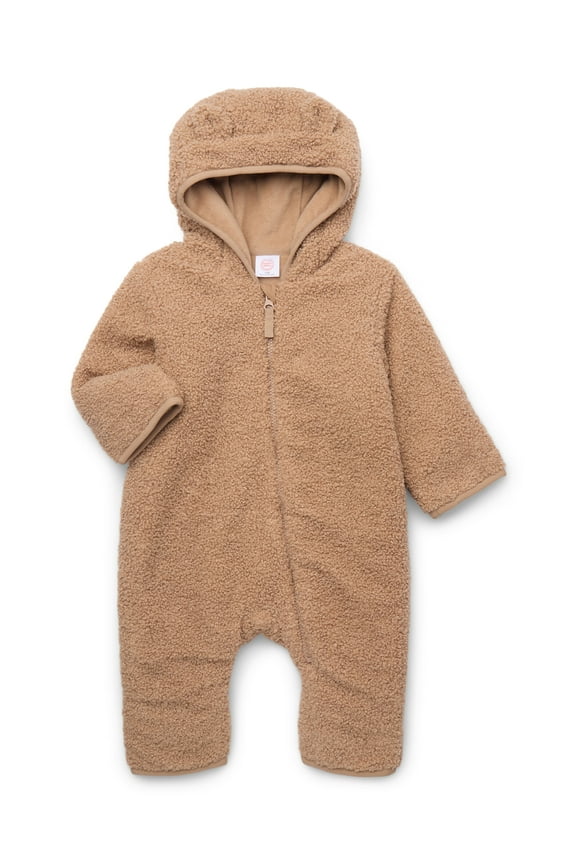 Baby Teddy Fleece Pram with Hood, Sizes 0M-9M